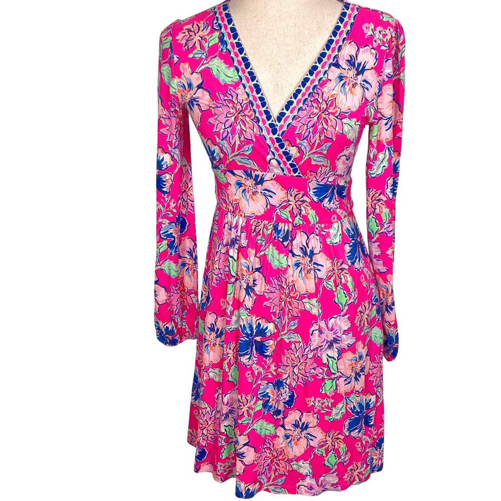 Lilly Pulitzer Dress Women 2 Pink Blue Floral Boho Vibrant Beach Summer Tropical